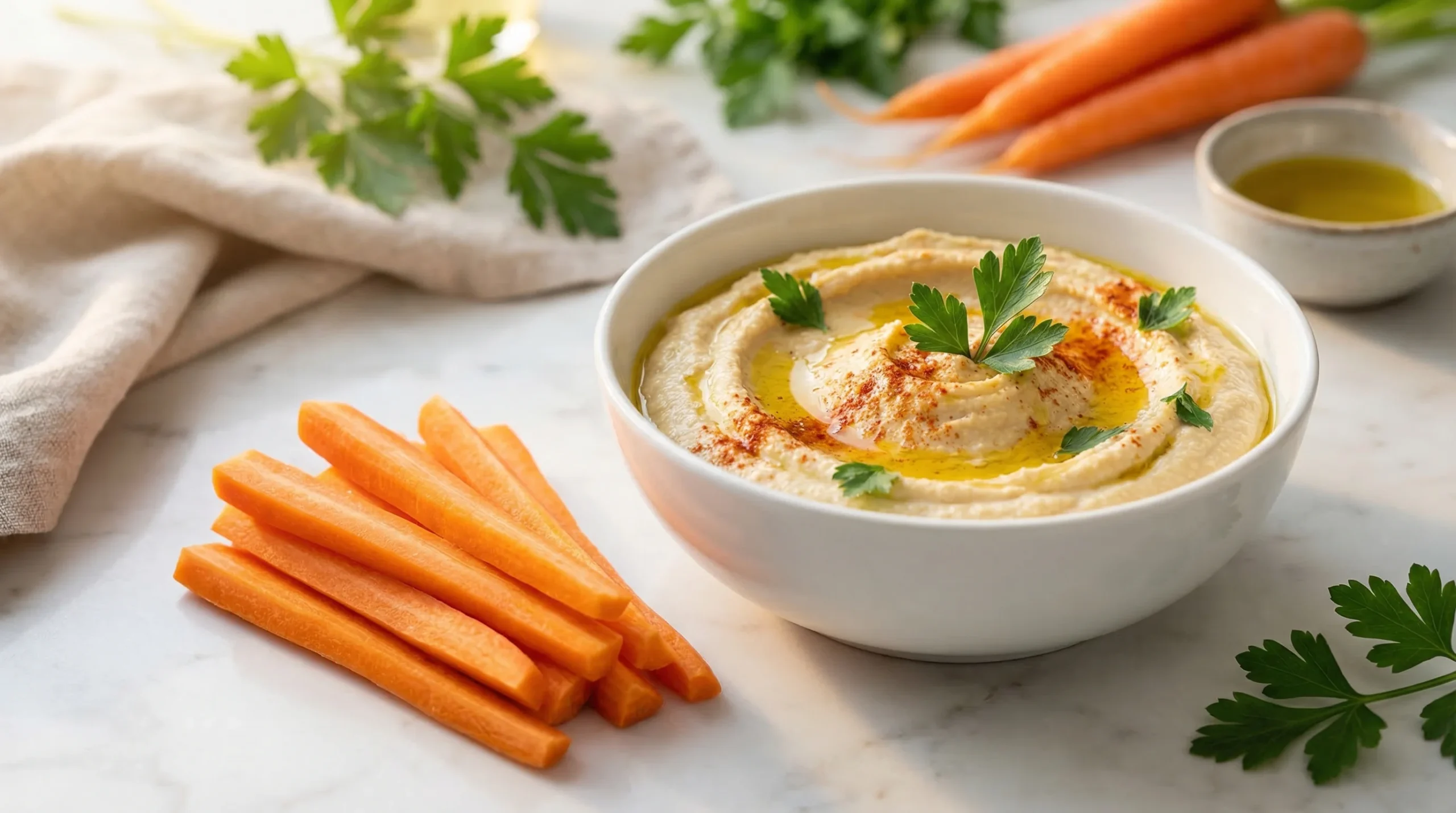 Carrot Sticks with Tigernut-Olive Oil Hummus